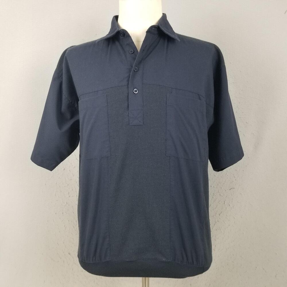 Classics By Palmland‎ Shirt Mens Medium Blue Knit Banded Bottom Polo Two Pocket